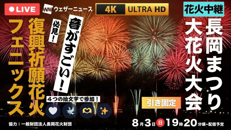 【4K&高音質】長岡花火花火中継|🤍🕊️✨🫶|【8月3日(日)】<引き固定>